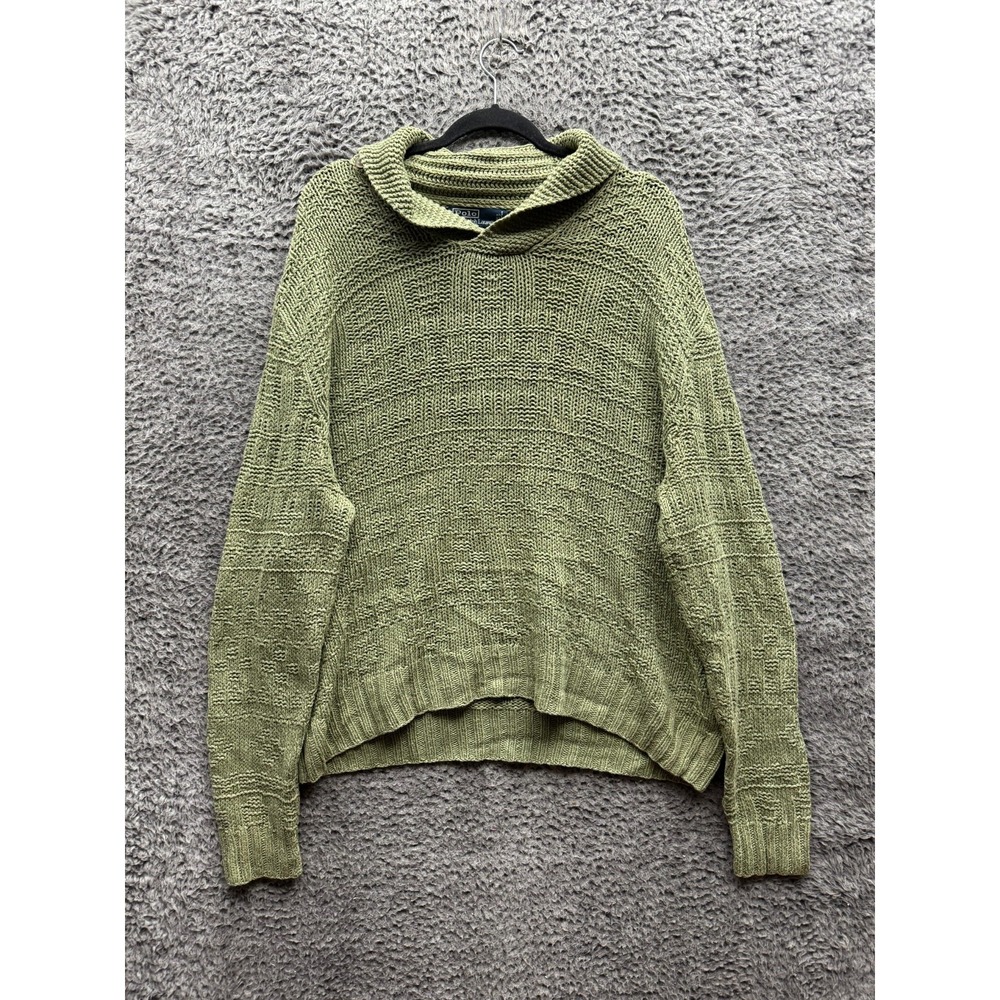 Vintage Polo Ralph Lauren Linen Slik Blend Hand Knit Sweater Green Men Size L/XL